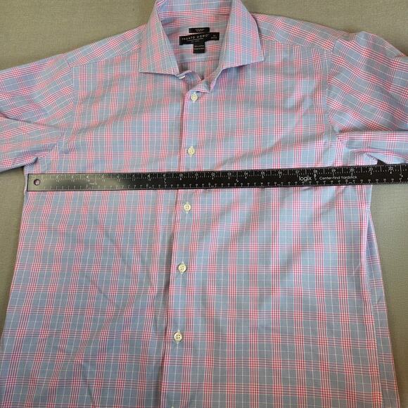 Pronto Uomo Slim Fit Non-Iron Pink Blue Plaid Dress Shirt 16 32/33 - Picture 8 of 12